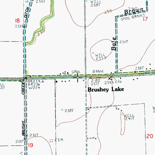 Topographic Map of Brushey Lake, AR