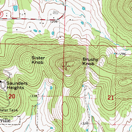 Topographic Map of Brushy Knobs, AR