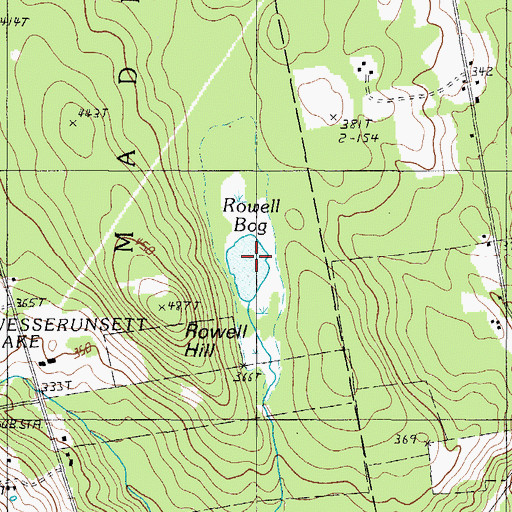 Topographic Map of Rowell Bog, ME