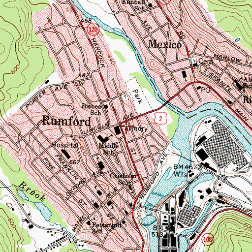 Topographic Map of Rumford, ME