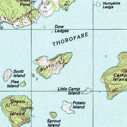 Topographic Map of Russ Island, ME