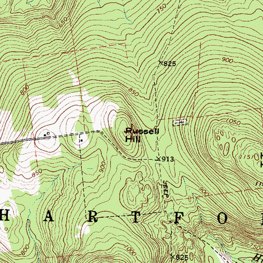 Topographic Map of Russell Hill, ME