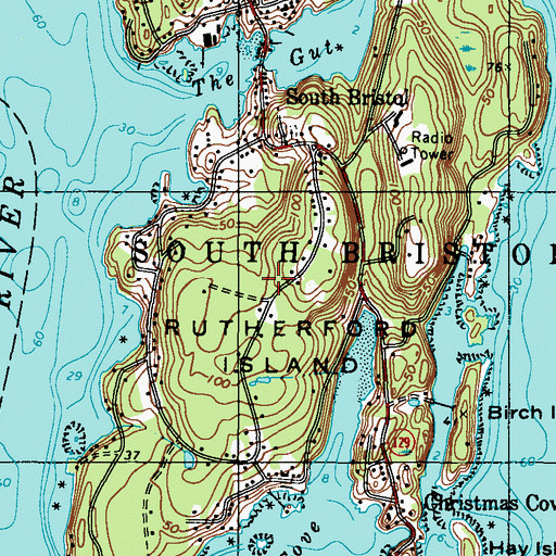 Topographic Map of Rutherford Island, ME