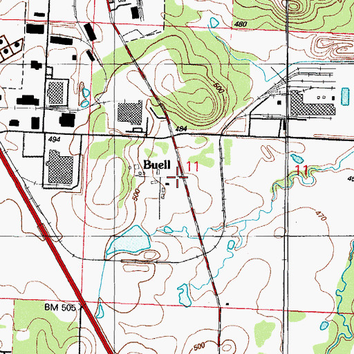 Topographic Map of Buell, AR