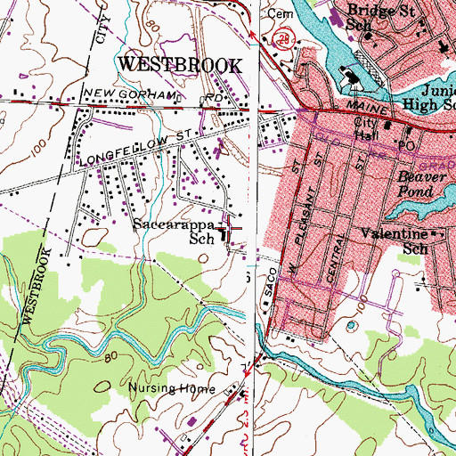 Topographic Map of Saccarappa School, ME