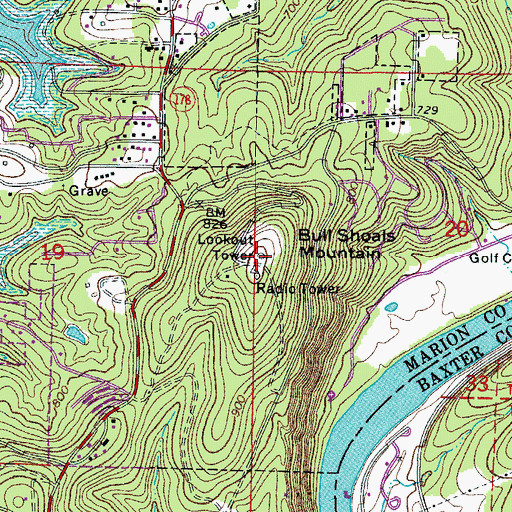 Topographic Map of Bull Shoals Mountain, AR