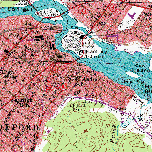 Topographic Map of Saint Andre School, ME