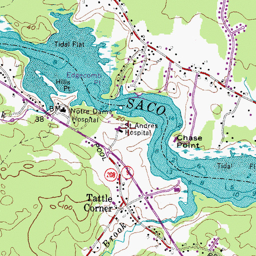 Topographic Map of Saint Andres Hospital, ME