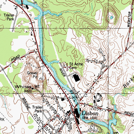 Topographic Map of Saint Anne Cemetery, ME