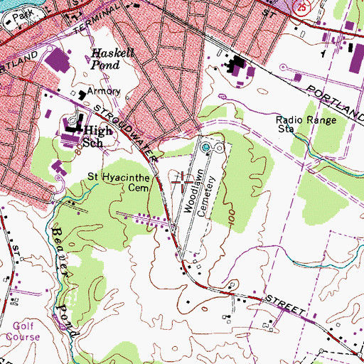 Topographic Map of Saint Hyacinth Cemetery, ME