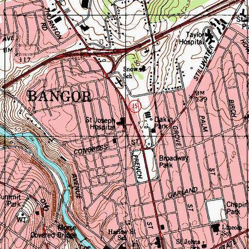 Topographic Map of Saint Joseph Hospital, ME