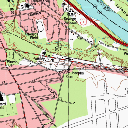 Topographic Map of Saint Josephs Cemetery, ME