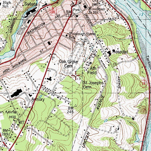 Topographic Map of Saint Josephs Cemetery, ME