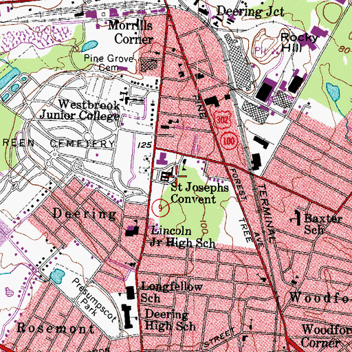 Topographic Map of Saint Josephs Convent, ME