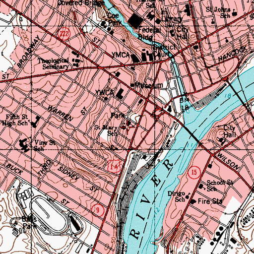 Topographic Map of Saint Mary School, ME