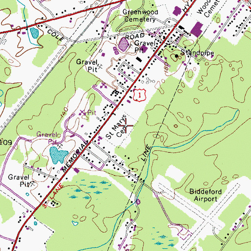 Topographic Map of Saint Marys Cemetery, ME