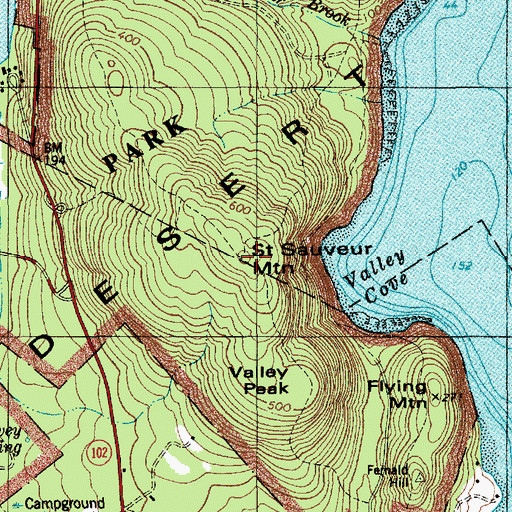 Topographic Map of Saint Sauveur Mountain, ME