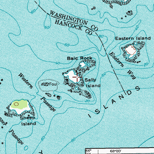 Topographic Map of Sally Island, ME