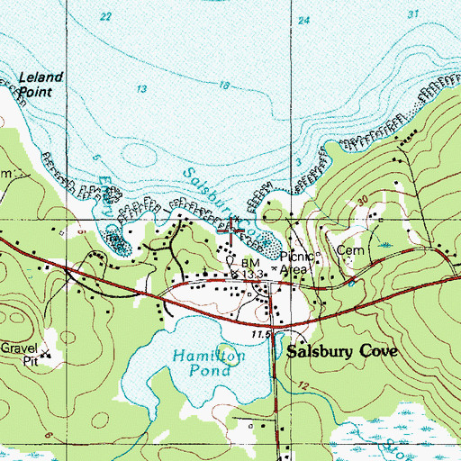 Topographic Map of Salsbury Cove, ME