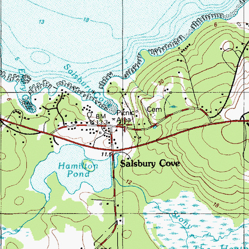 Topographic Map of Salsbury Cove, ME