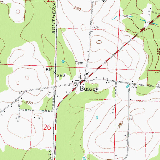 Topographic Map of Bussey, AR
