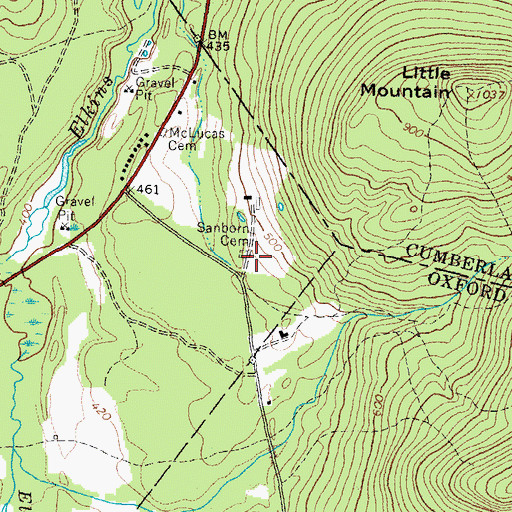 Topographic Map of Sanborn Cemetery, ME