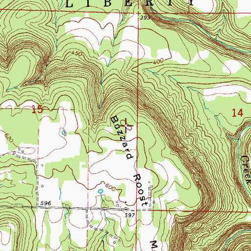 Topographic Map of Buzzard Roost Mountain, AR