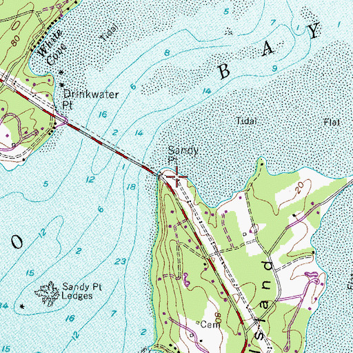 Topographic Map of Sandy Point, ME