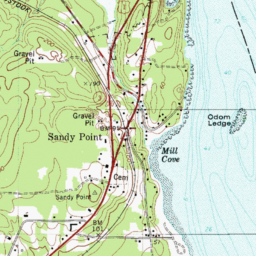 Topographic Map of Sandy Point, ME