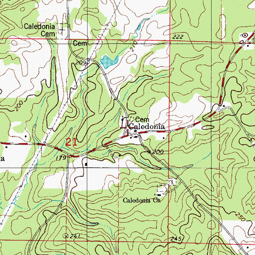 Topographic Map of Caledonia, AR