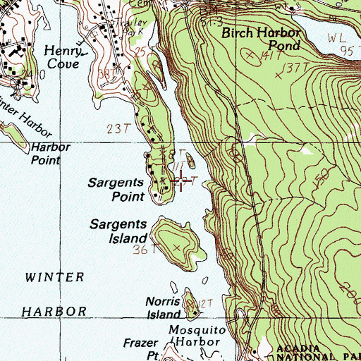 Topographic Map of Sargents Point, ME