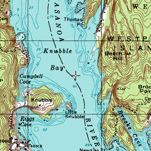 Topographic Map of Sasanoa River, ME