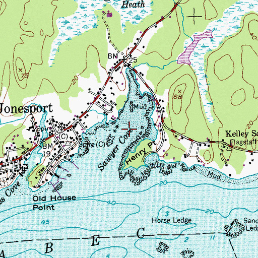 Topographic Map of Sawyer Cove, ME