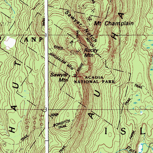 Topographic Map of Sawyer Mountain, ME