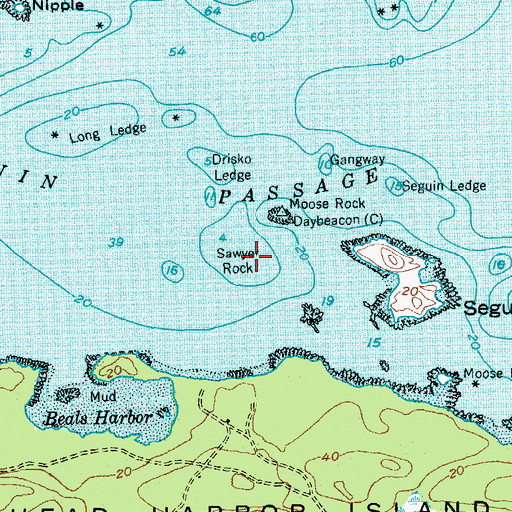 Topographic Map of Sawyer Rock, ME