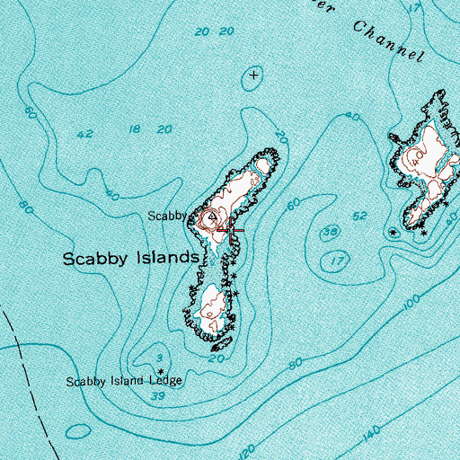 Topographic Map of Scabby Islands, ME