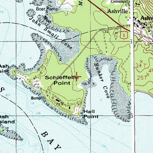 Topographic Map of Schieffelin Point, ME