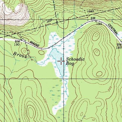 Topographic Map of Schoodic Bog, ME