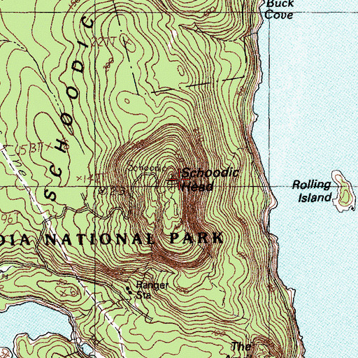 Topographic Map of Schoodic Head, ME