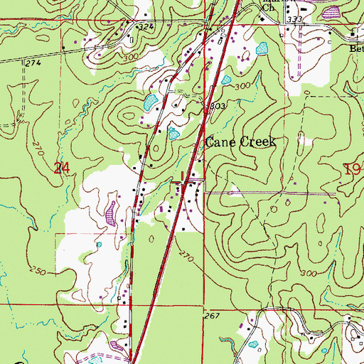 Topographic Map of Cane Creek, AR