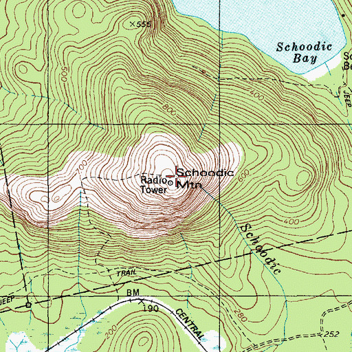 Topographic Map of Schoodic Mountain, ME