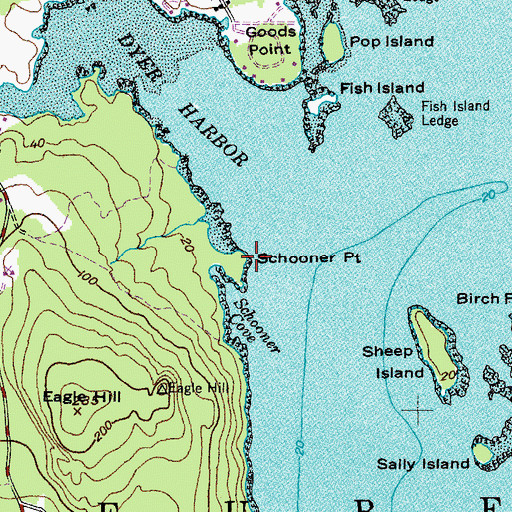Topographic Map of Schooner Point, ME
