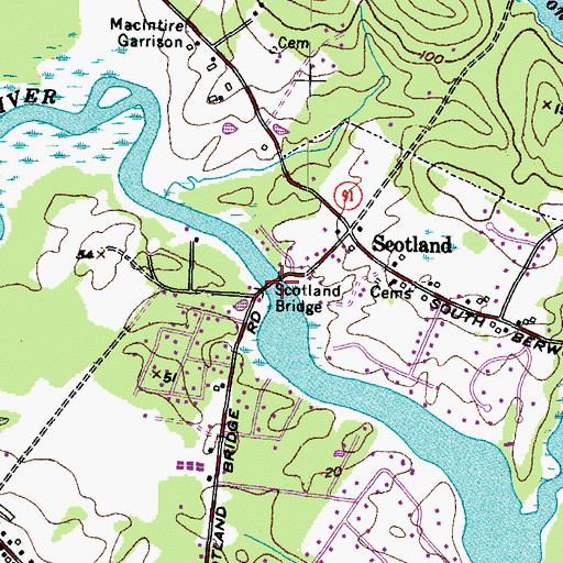 Topographic Map of Scotland Bridge, ME