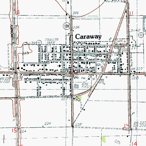 Topographic Map of Caraway, AR