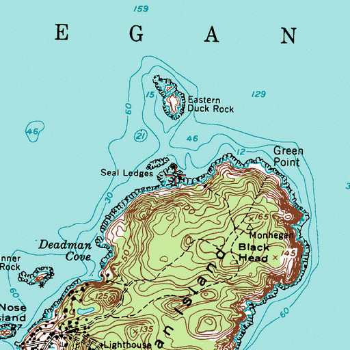 Topographic Map of Seal Ledges, ME
