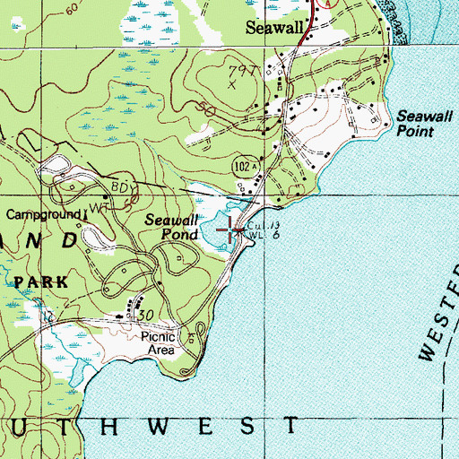 Topographic Map of Seawall Pond, ME