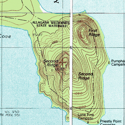 Topographic Map of Second Ridge, ME