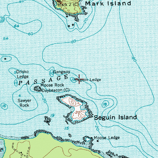 Topographic Map of Seguin Ledge, ME