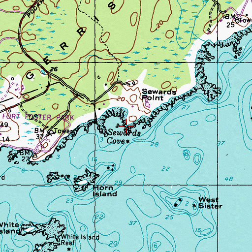 Topographic Map of Sewards Cove, ME