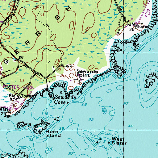Topographic Map of Sewards Point, ME